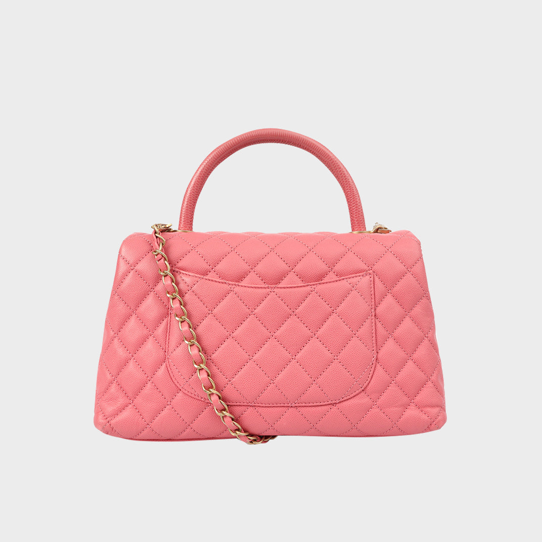 Medium Coco Top Handle Bag in Pink Caviar Leather