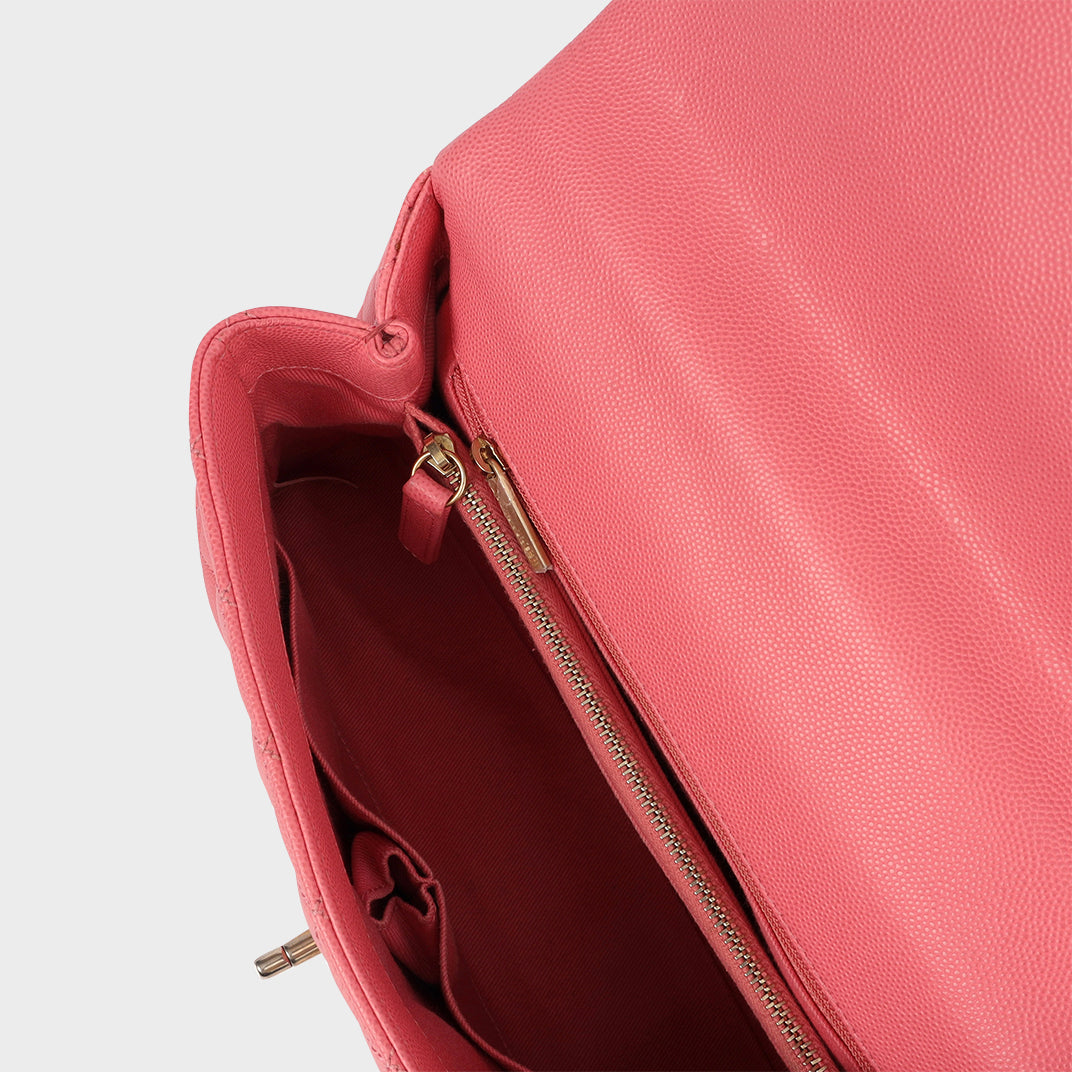 Medium Coco Top Handle Bag in Pink Caviar Leather