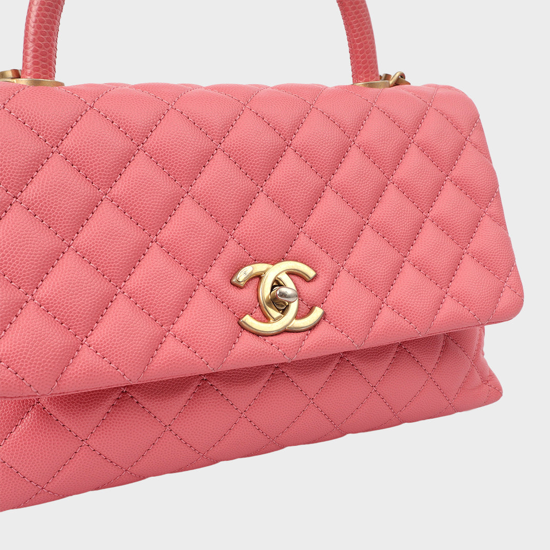 Medium Coco Top Handle Bag in Pink Caviar Leather