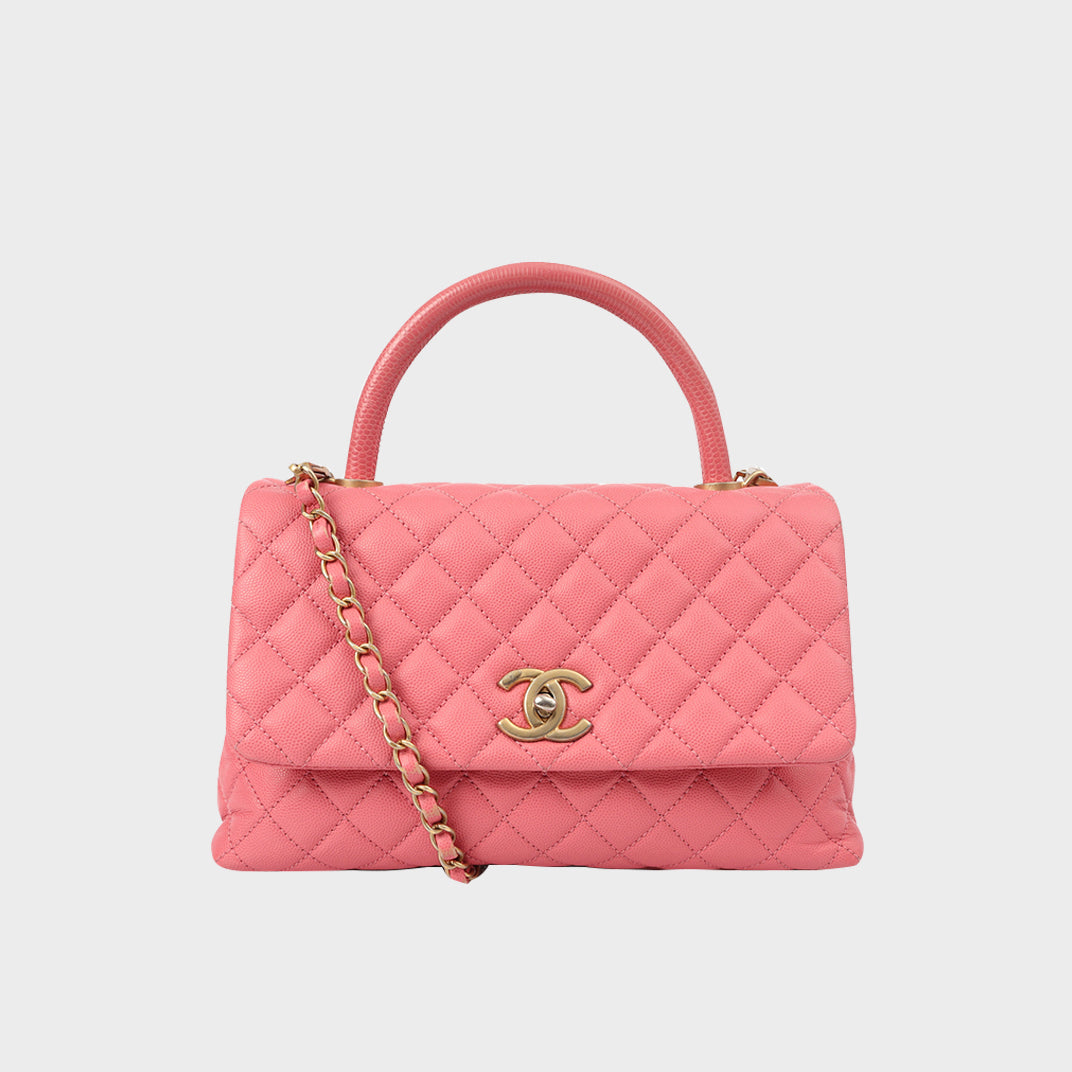 Medium Coco Top Handle Bag in Pink Caviar Leather