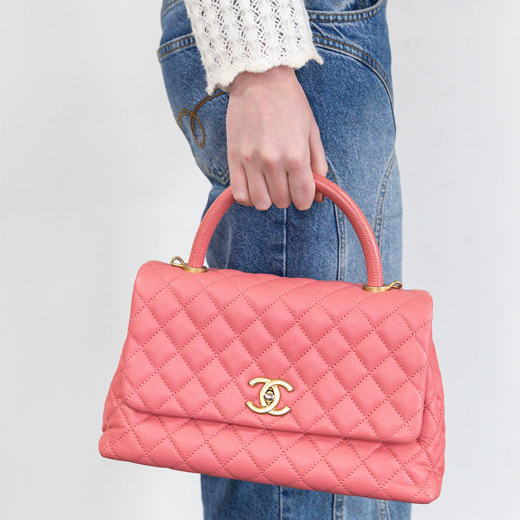 Medium Coco Top Handle Bag in Pink Caviar Leather