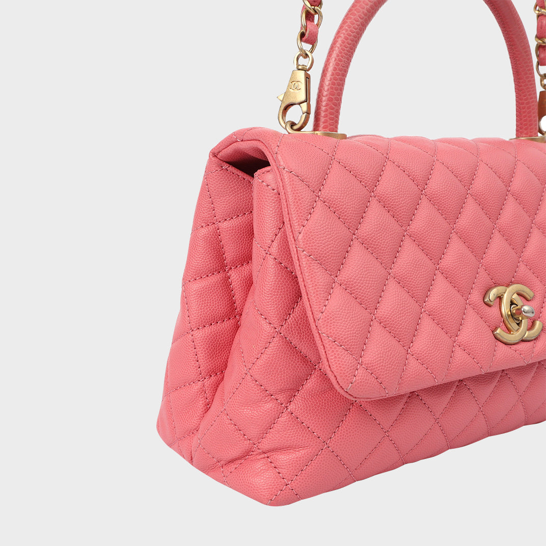 Medium Coco Top Handle Bag in Pink Caviar Leather