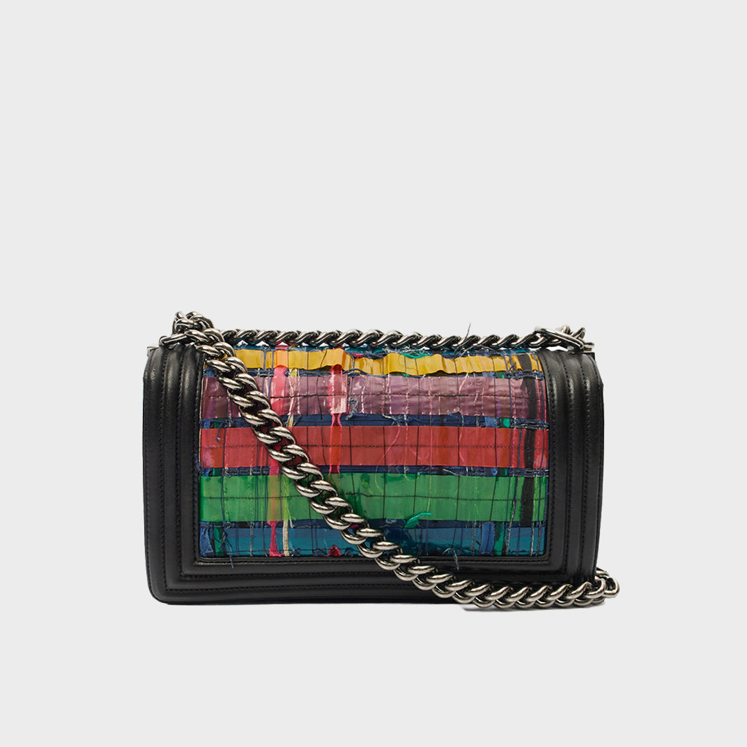 Medium Woven Textile Boy Bag in Multicolour Calfskin Leather