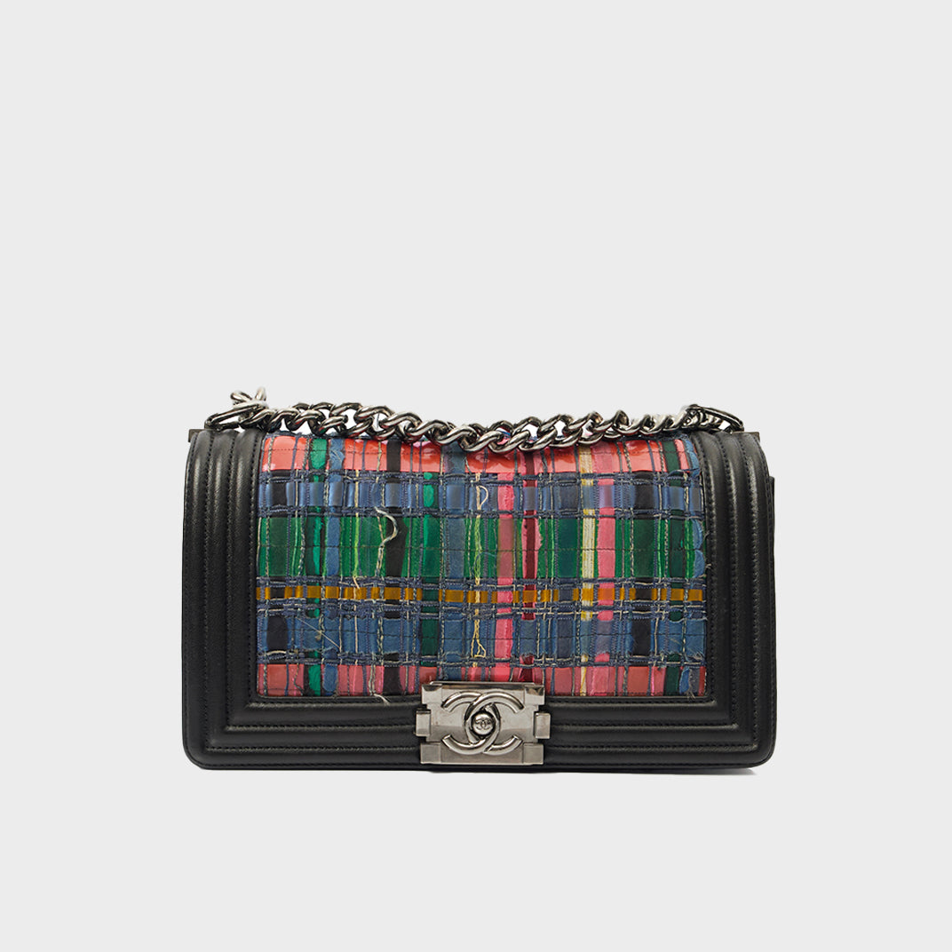 Medium Woven Textile Boy Bag in Multicolour Calfskin Leather