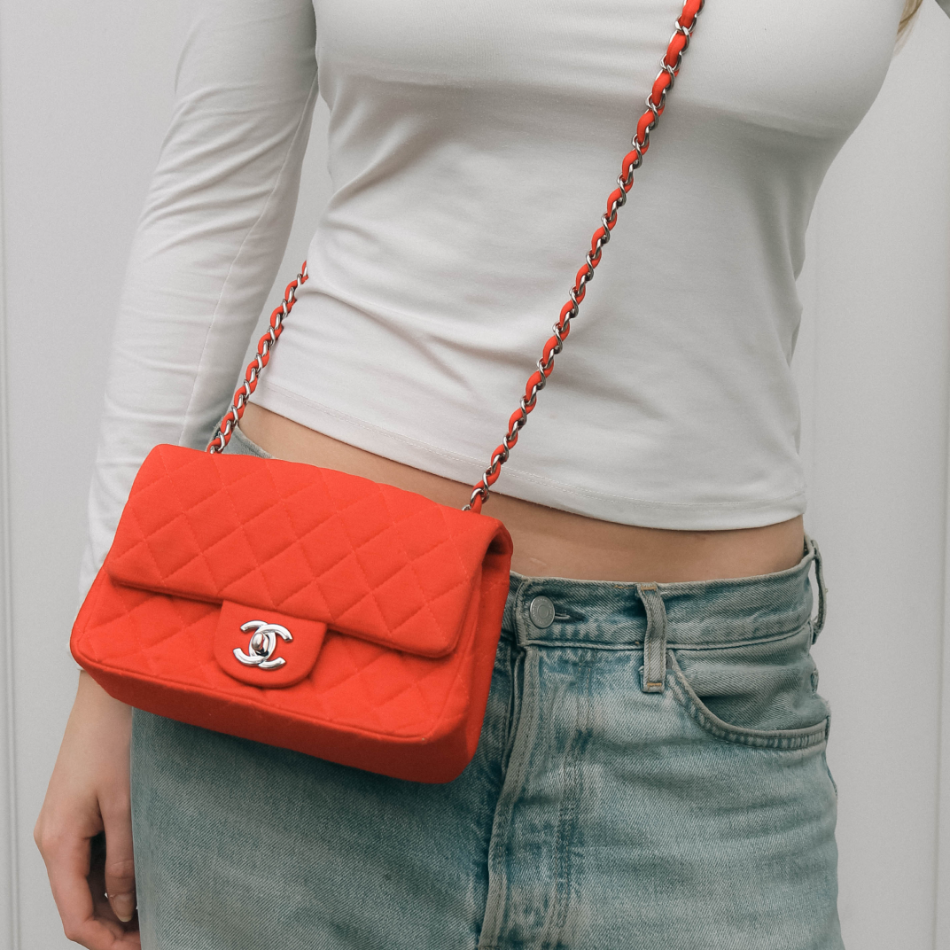 Rare Mini Rectangular Single Flap Shoulder Bag in Red Jersey 2014 [ReSale]