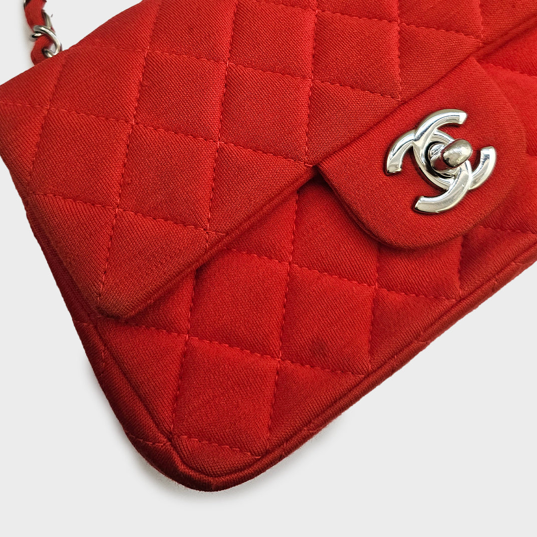 Rare Mini Rectangular Single Flap Shoulder Bag in Red Jersey 2014 [ReSale]