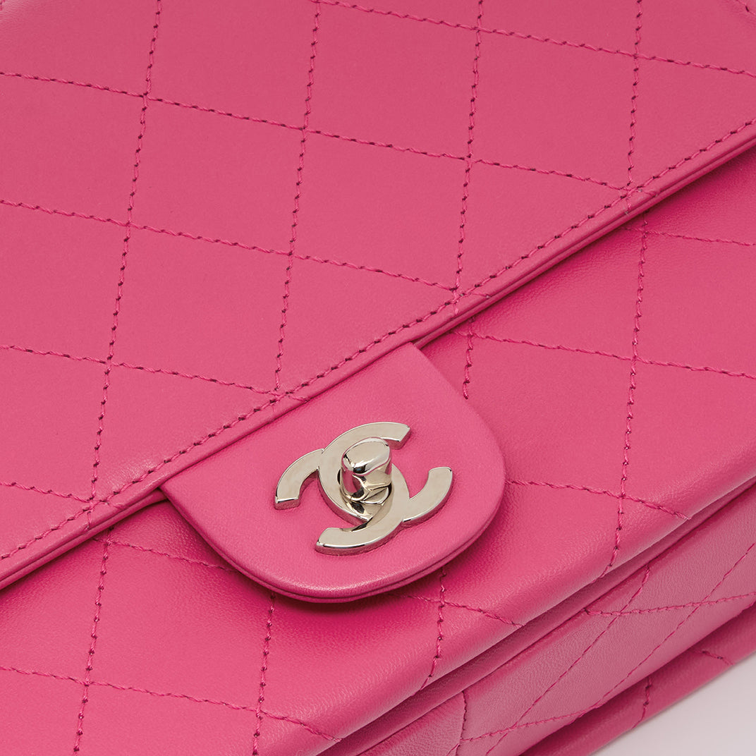 Small Accordion Quilted Single Flap Bag in Hot Pink Calfskin Leather 2014