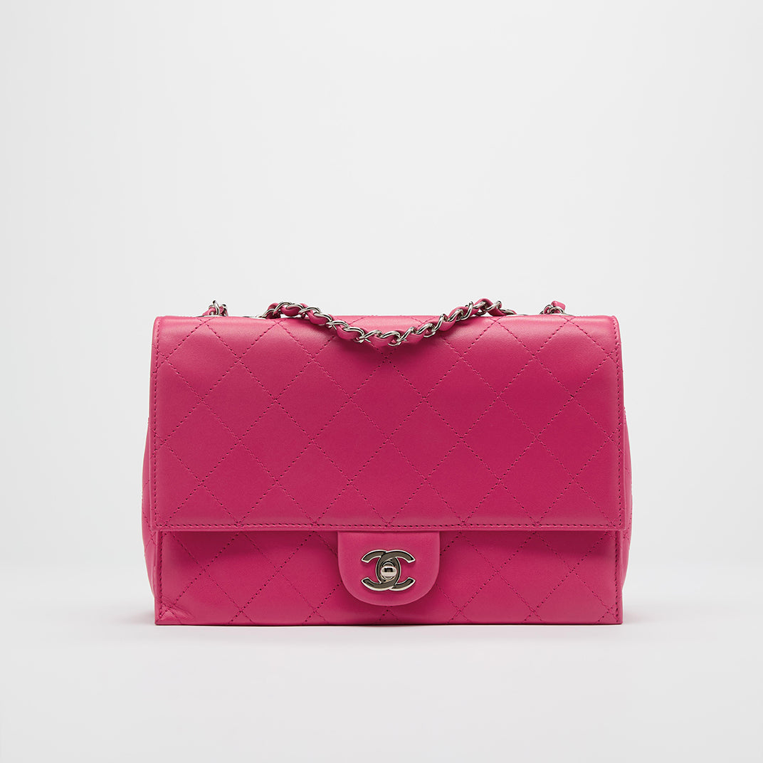 CHANEL Small Accordion Quilted Single Flap Bag in Hot Pink Calfskin Leather 2014