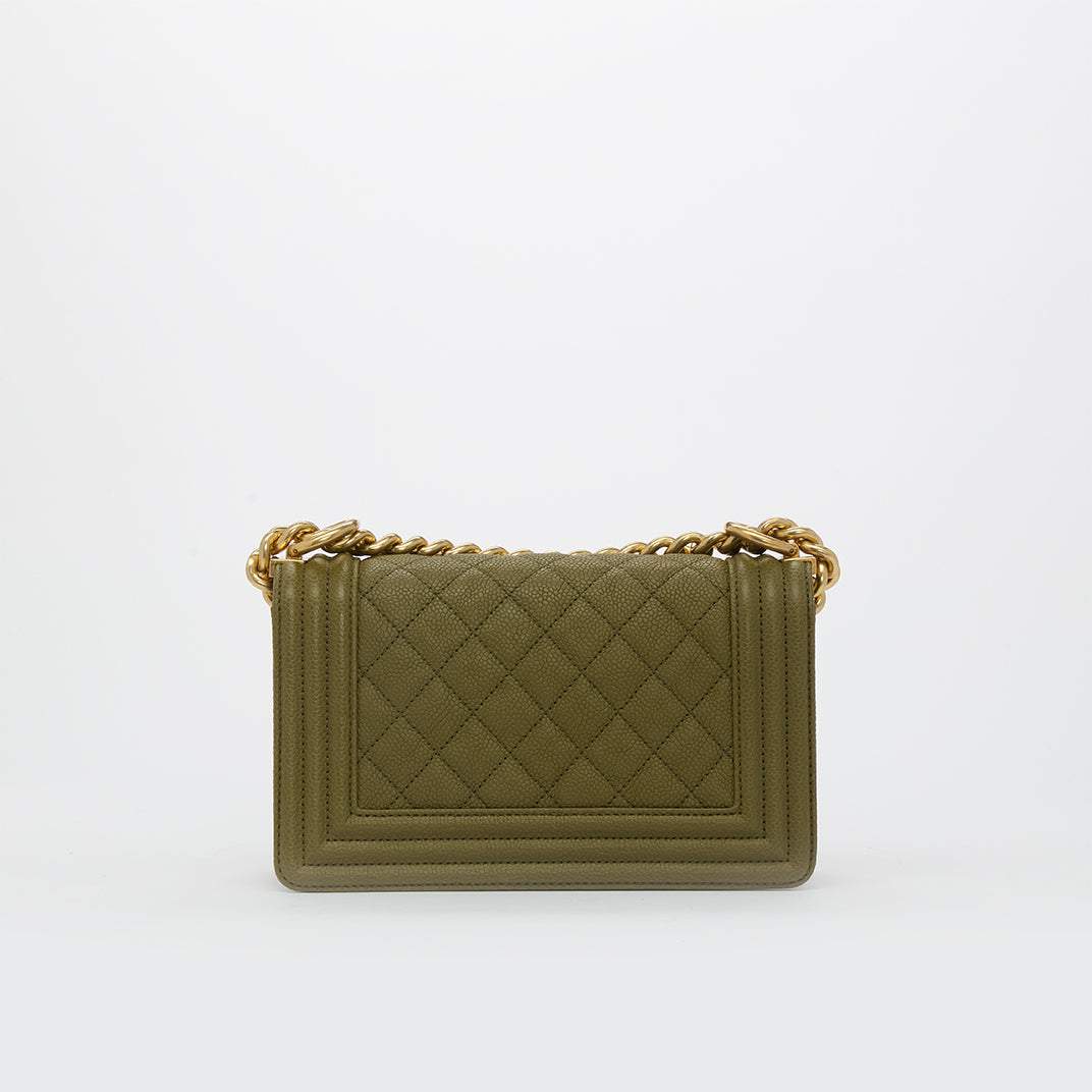 Small Boy Bag in Olive Green Caviar Leather