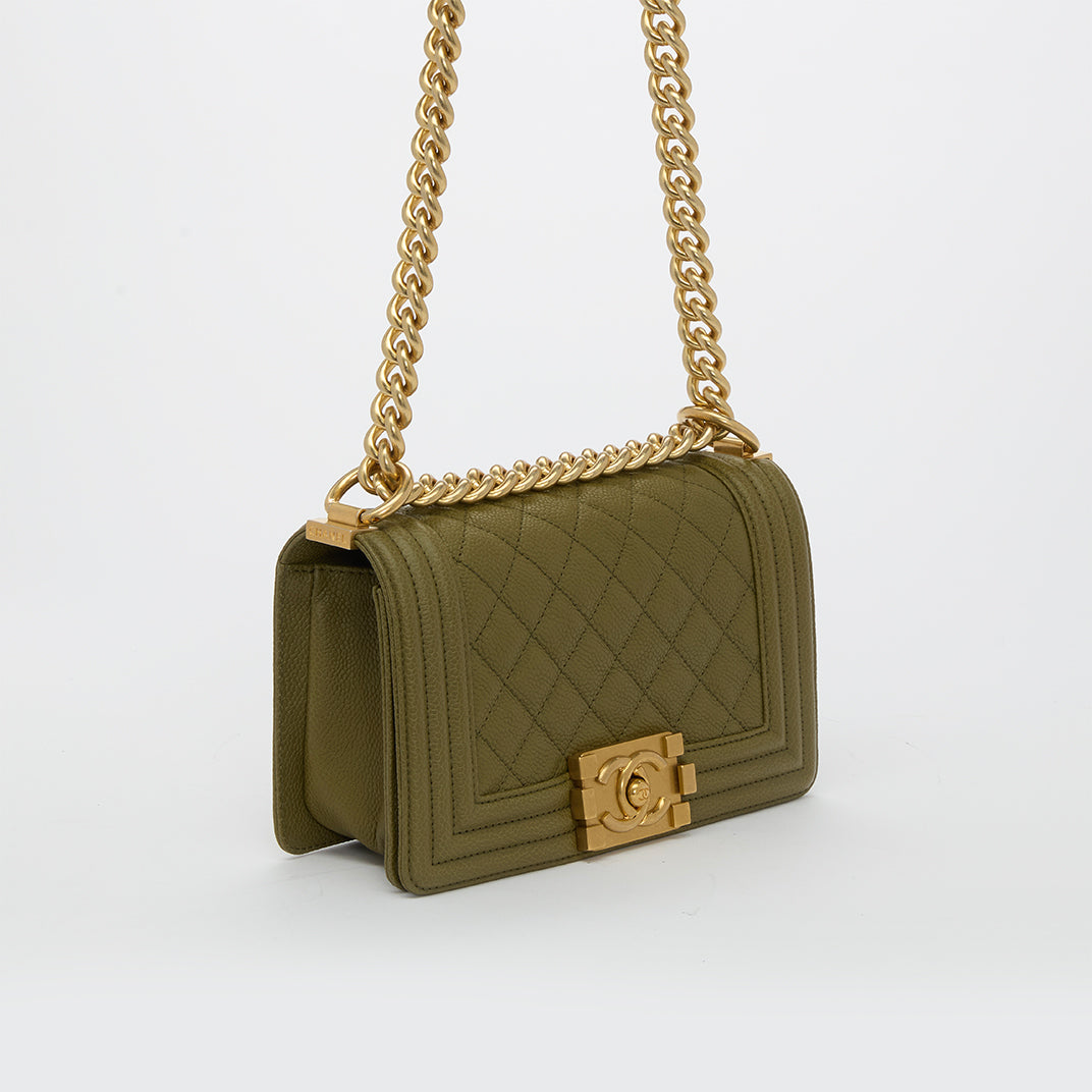 Small Boy Bag in Olive Green Caviar Leather