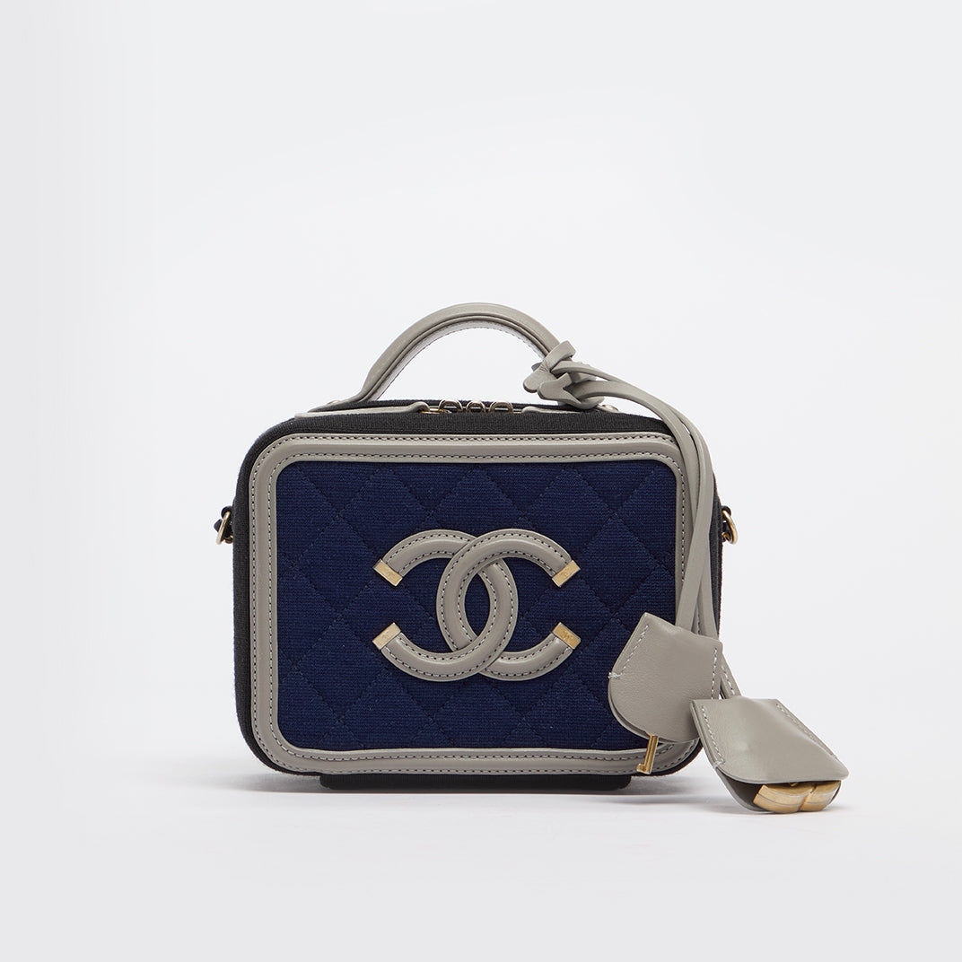 Small CC Filigree Vanity Case in Blue Jersey