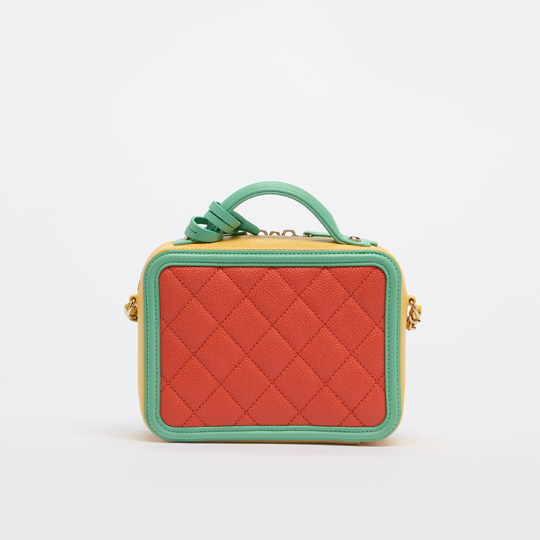 Small CC Filigree Vanity Case in Red and Green Caviar Leather