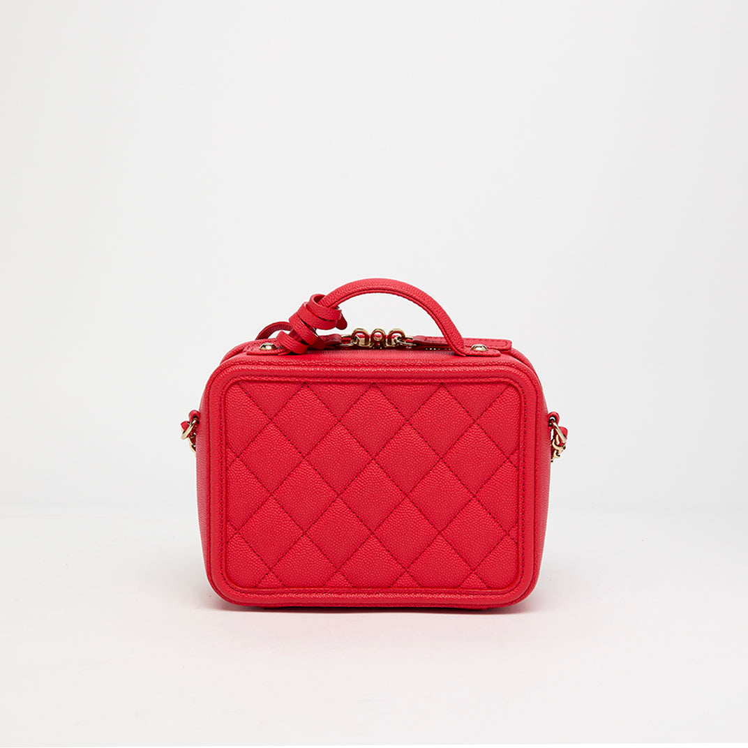 Small CC Filigree Vanity Case in Red Caviar Leather