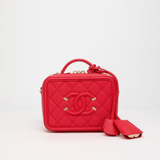 Small CC Filigree Vanity Case in Red Caviar Leather