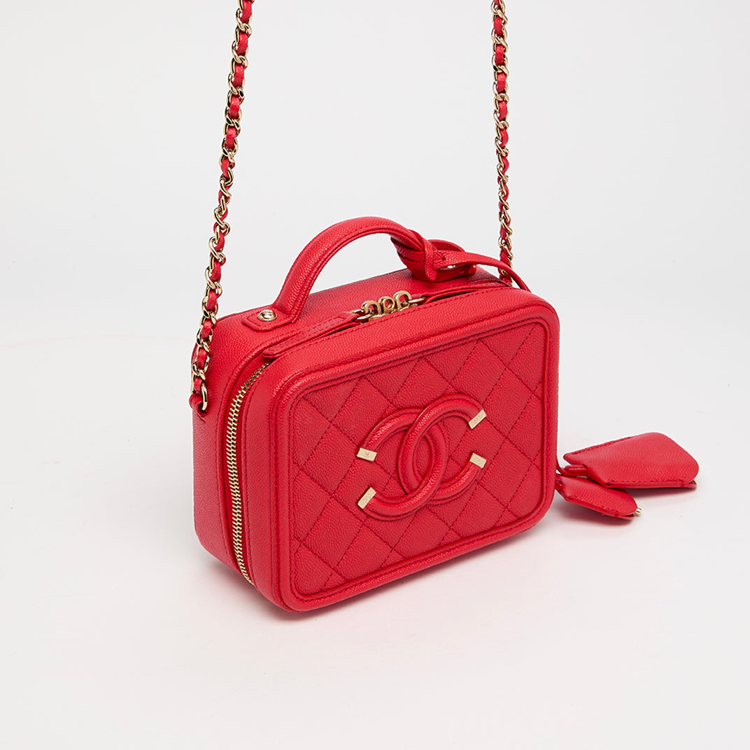 Small CC Filigree Vanity Case in Red Caviar Leather