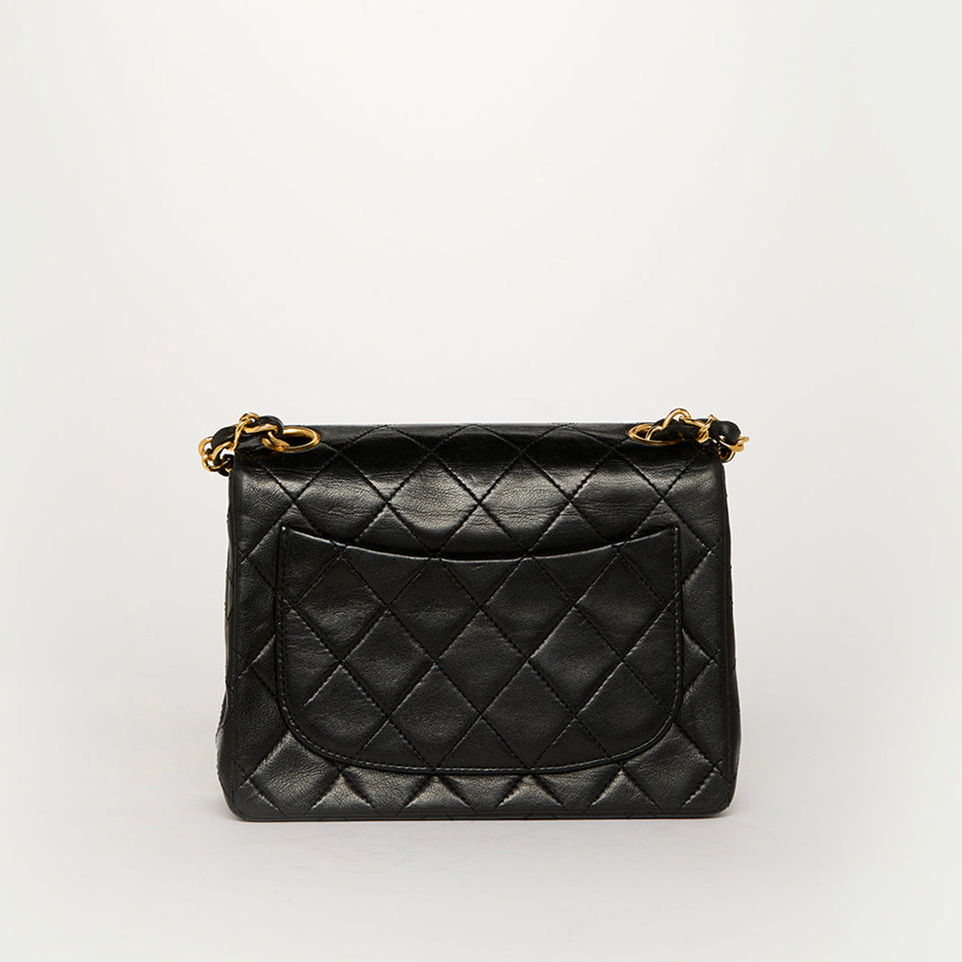 Square Classic Quilted Flap Crossbody Bag in Black Lambskin