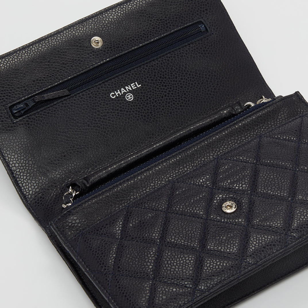 Wallet on Chain Caviar Leather Crossbody in Navy Blue 2013 - 2014