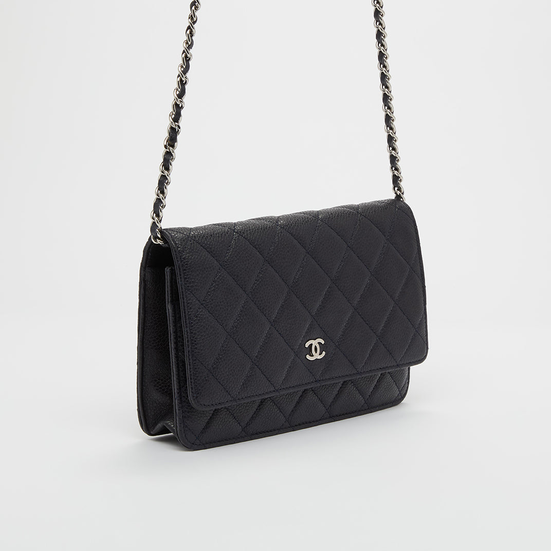 Wallet on Chain Caviar Leather Crossbody in Navy Blue 2013 - 2014