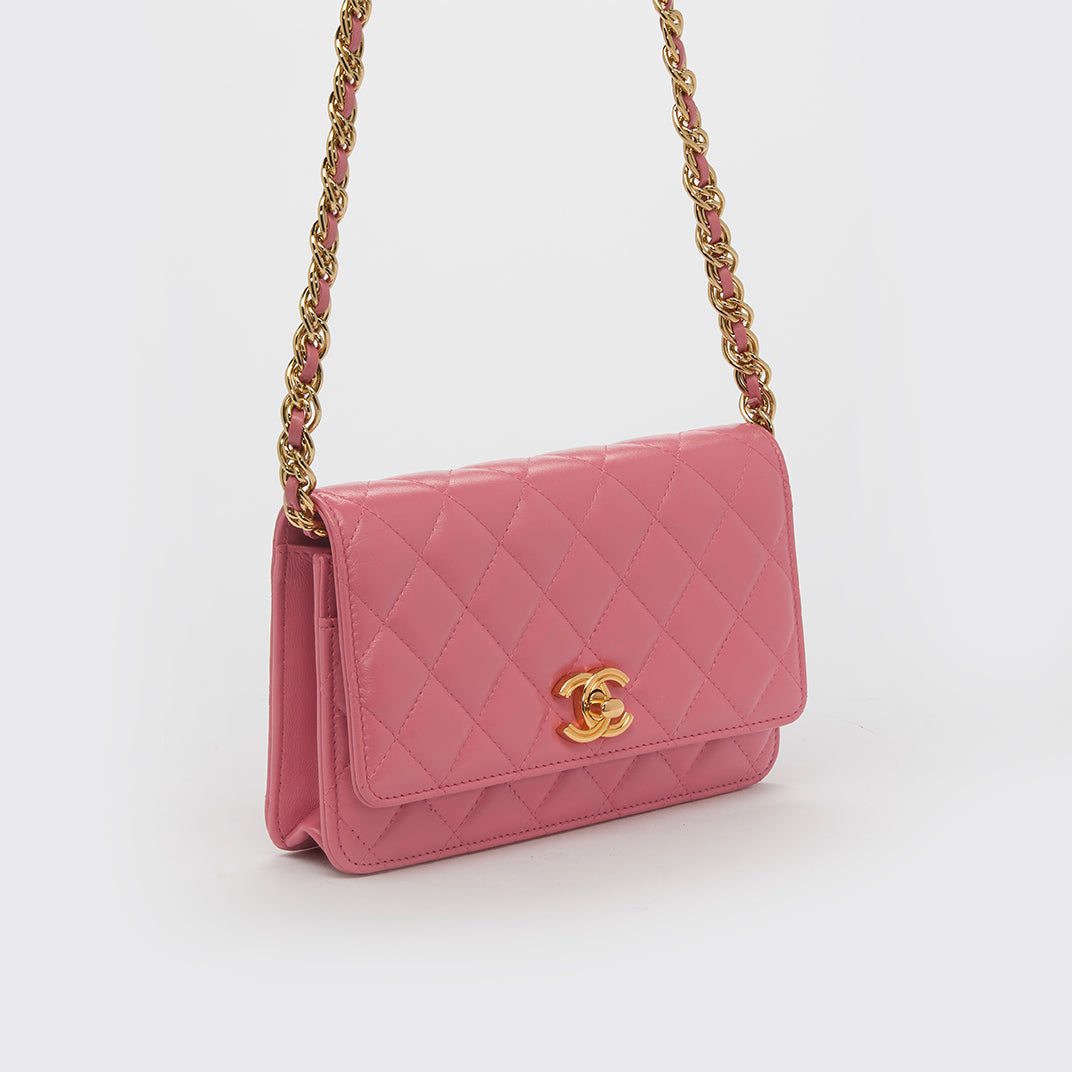 Wallet on Chain in Bubblegum Pink Lambskin Leather 2024