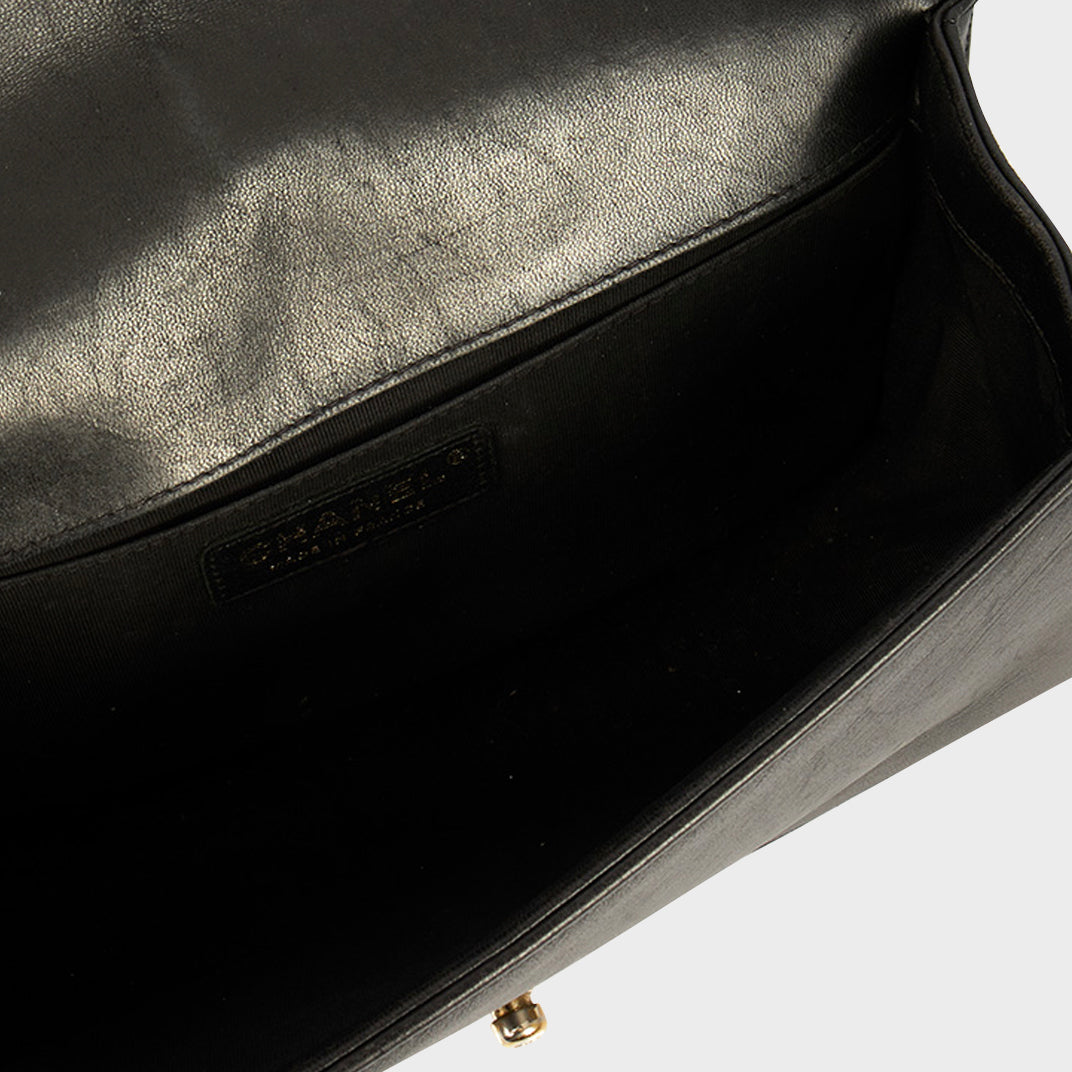 Medium Boy Bag in Black Leather with Gold Hardware