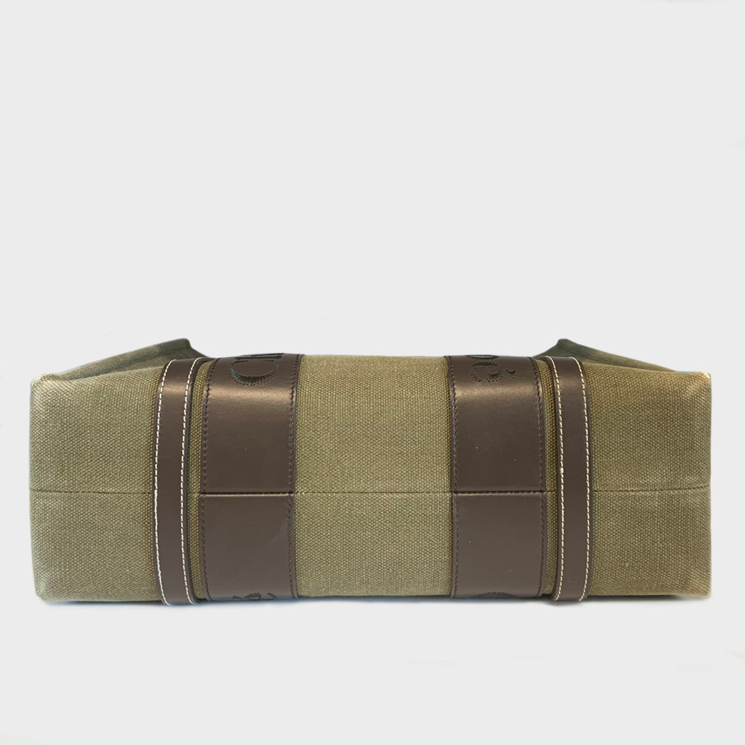 Medium Linen-Canvas Woody Tote Bag in Green [ReSale]