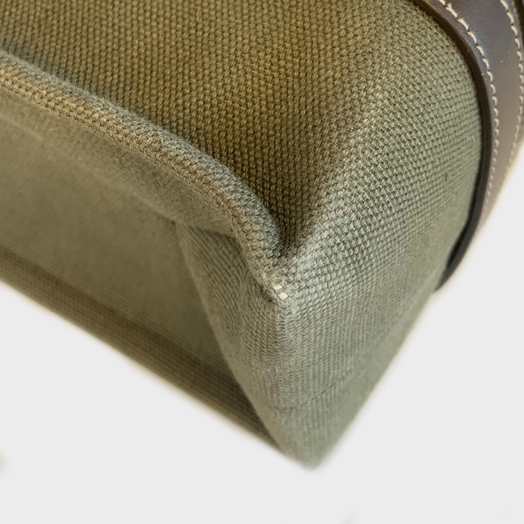 Medium Linen-Canvas Woody Tote Bag in Green [ReSale]