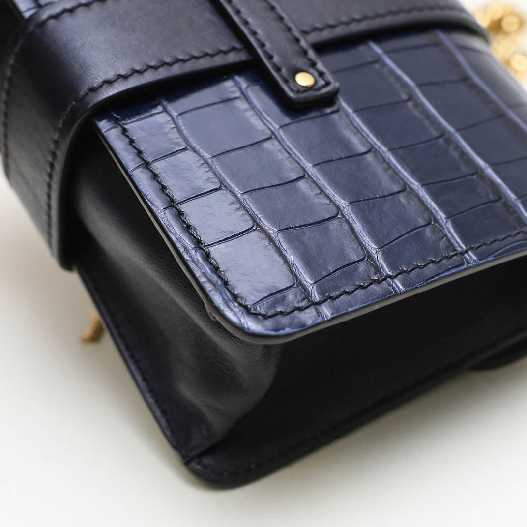 Mini Aby Chain Crocodile-effect Shoulder Bag in Navy [ReSale]