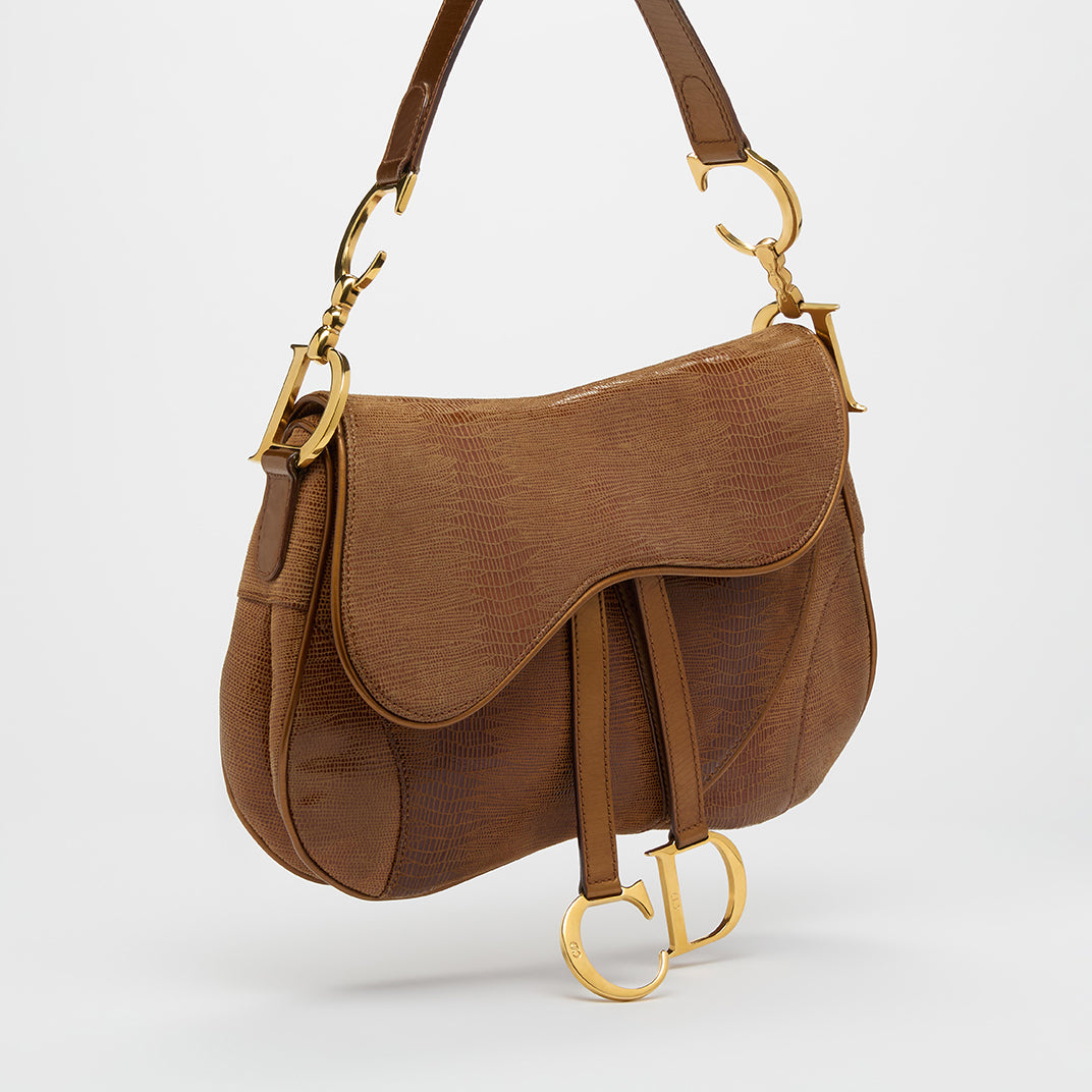 Vintage Double Saddle Bag in Lizard