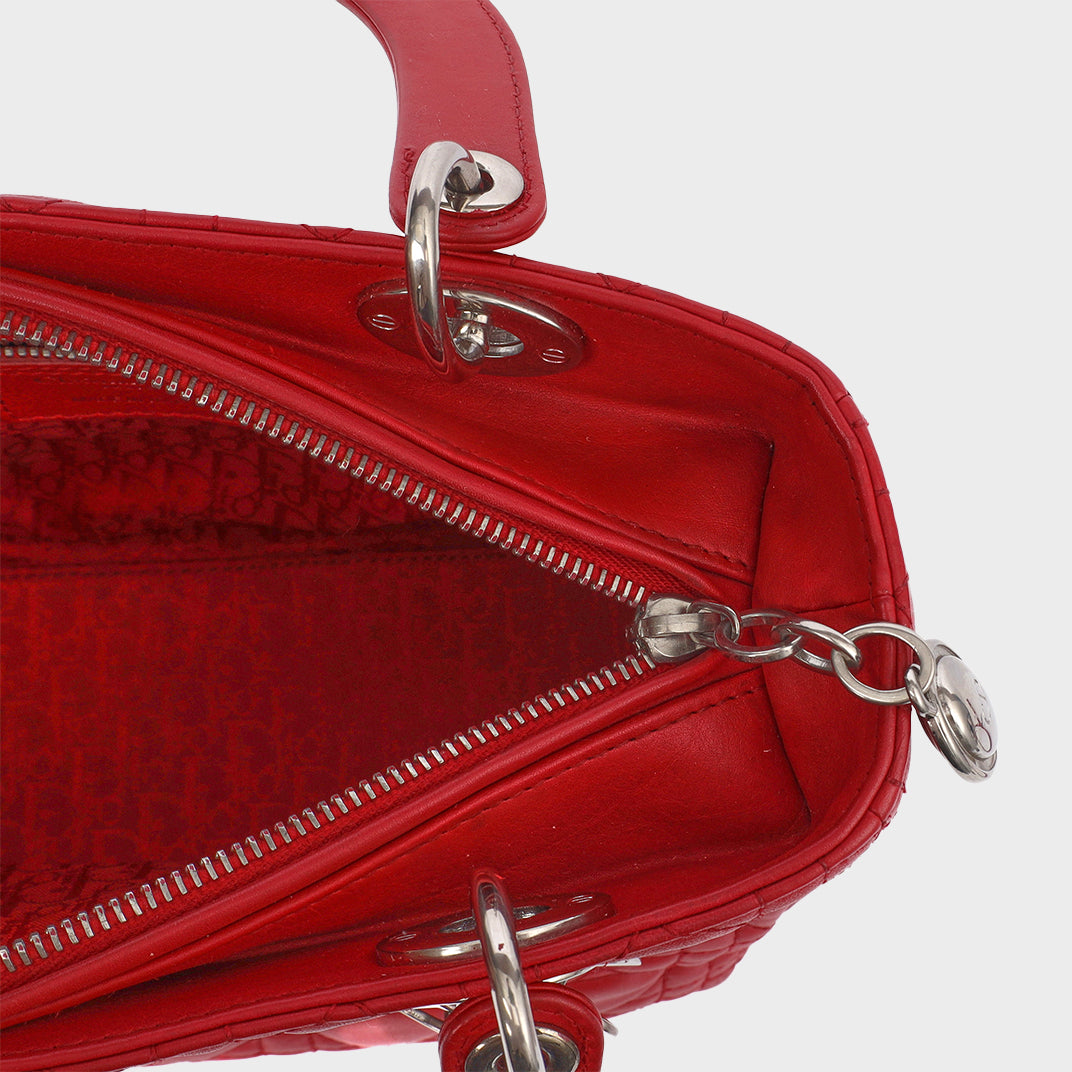 Medium Lady Dior in Red Cannage Leather