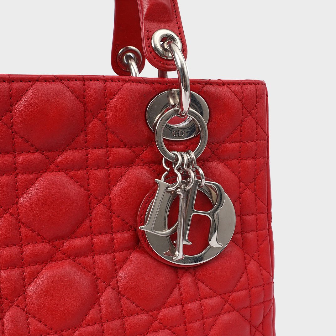 Medium Lady Dior in Red Cannage Leather