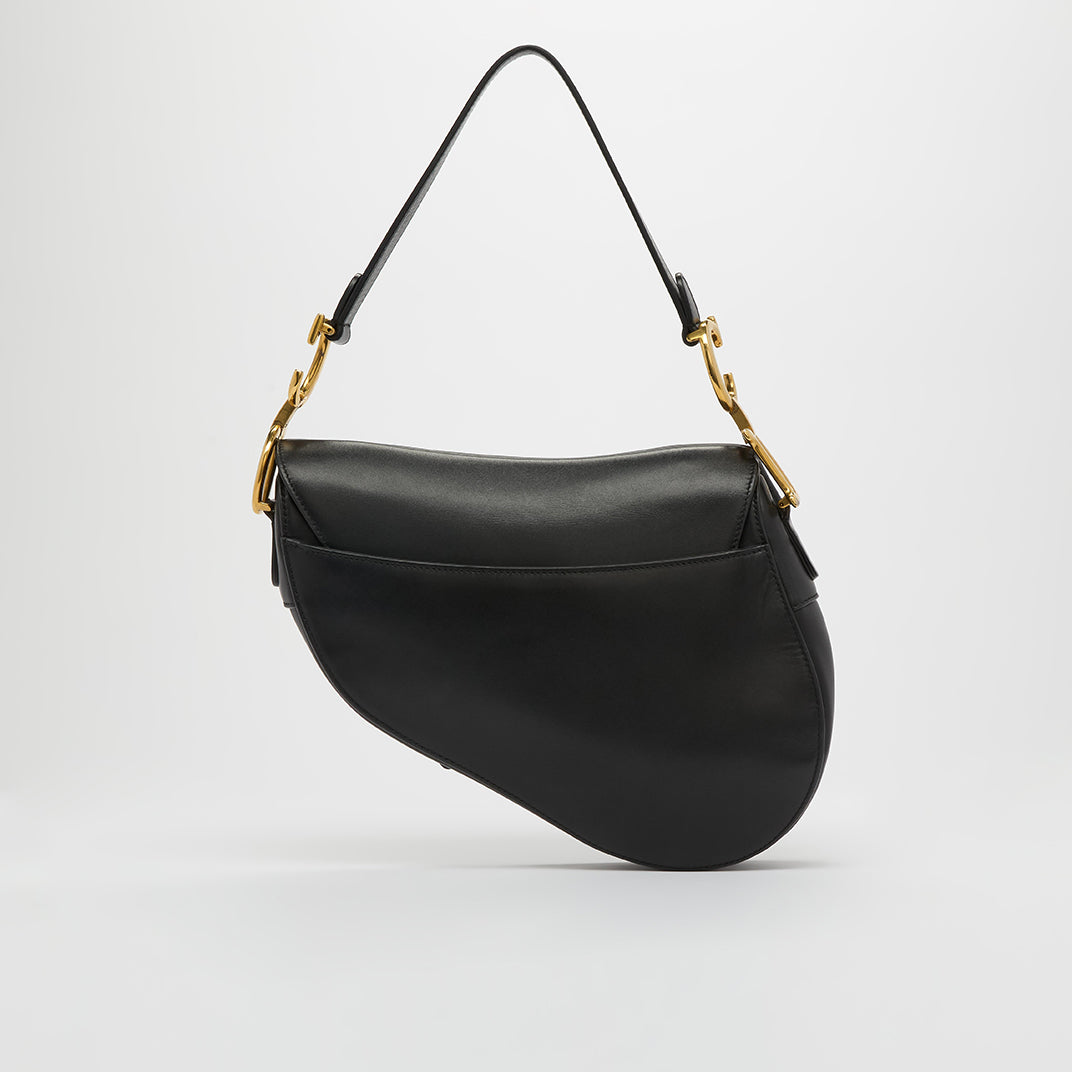 Saddle Bag in Black Calfskin with Gold Hardware