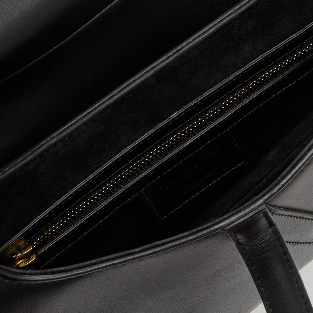 Saddle Bag in Black Calfskin with Gold Hardware