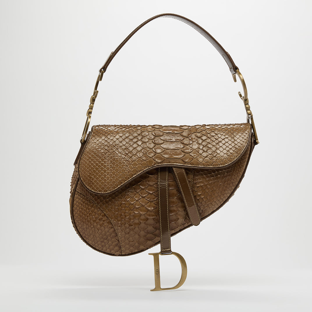 Vintage Saddle Bag in Brown Python