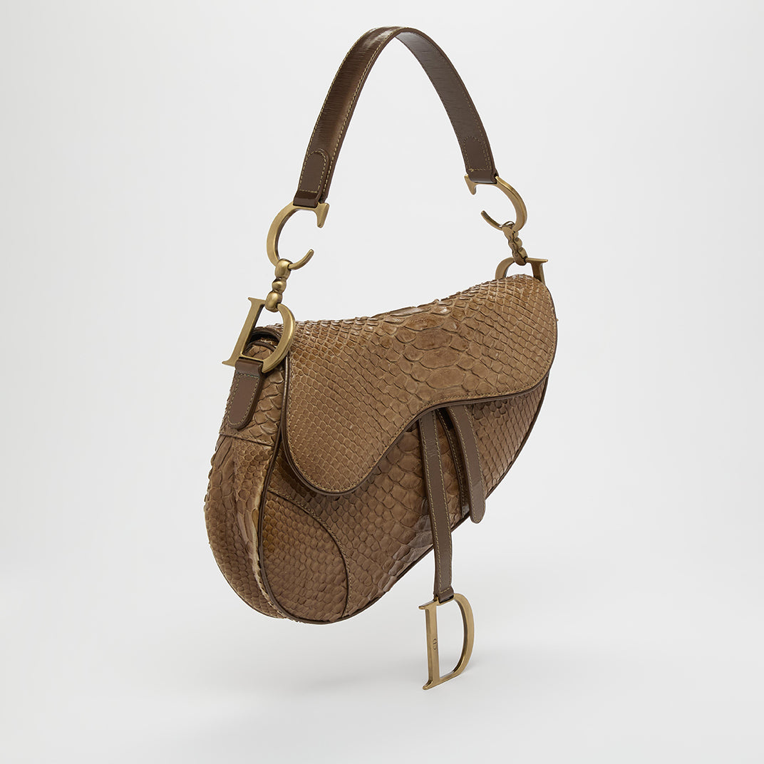 Vintage Saddle Bag in Brown Python