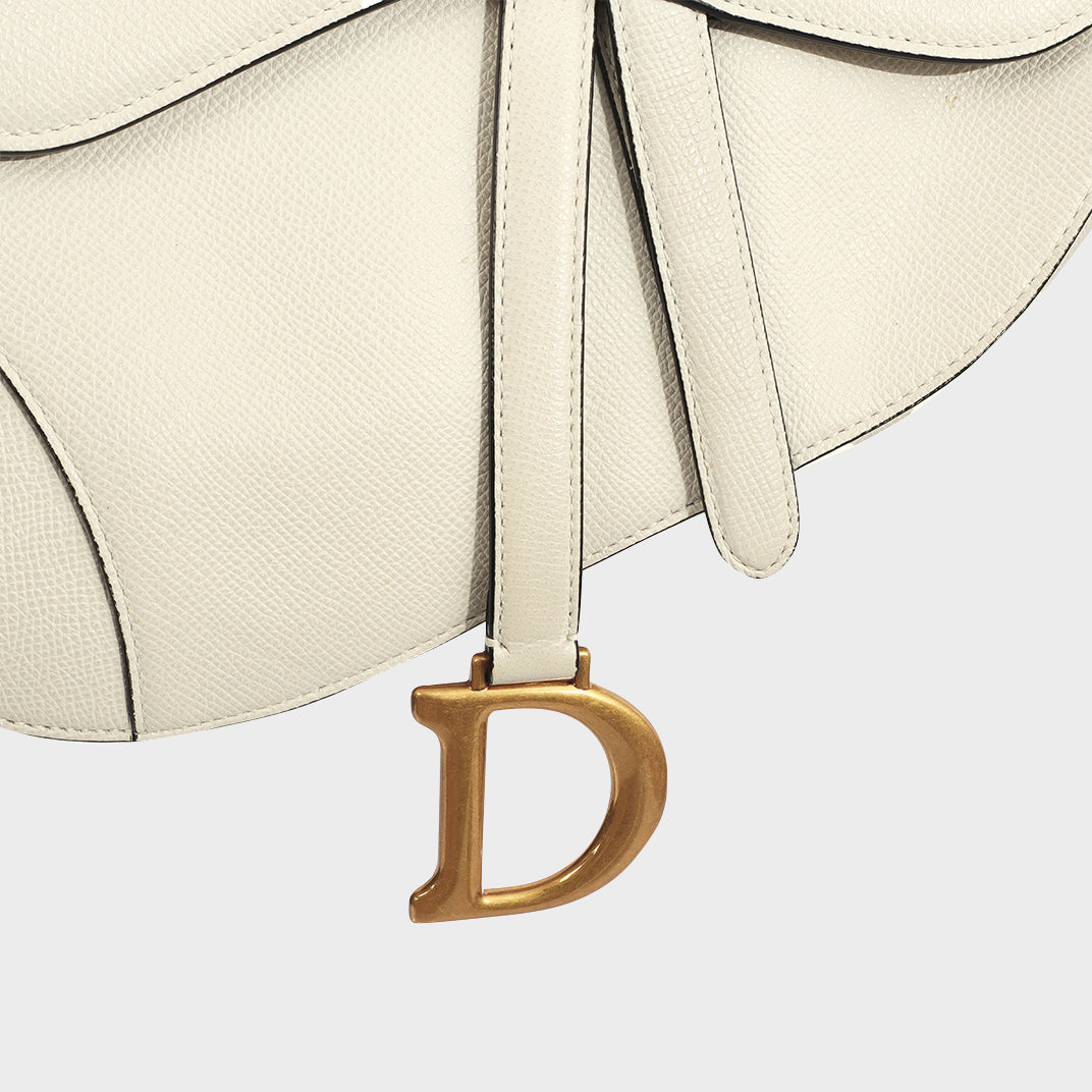 Saddle Bag in White Leather with Gold Hardware