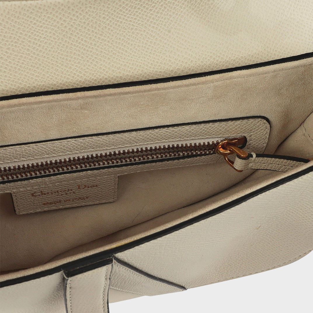 Saddle Bag in White Leather with Gold Hardware