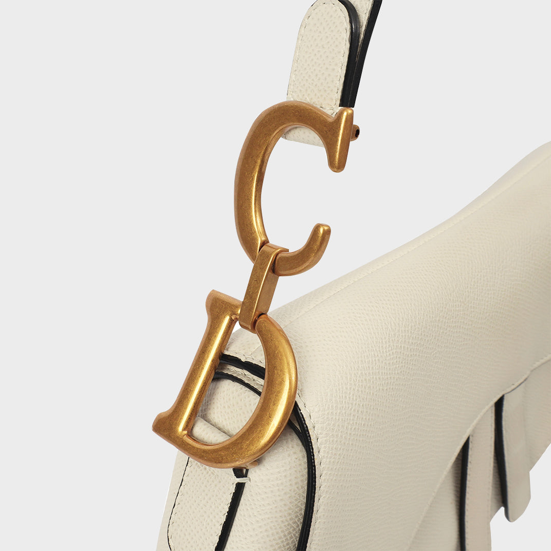 Saddle Bag in White Leather with Gold Hardware