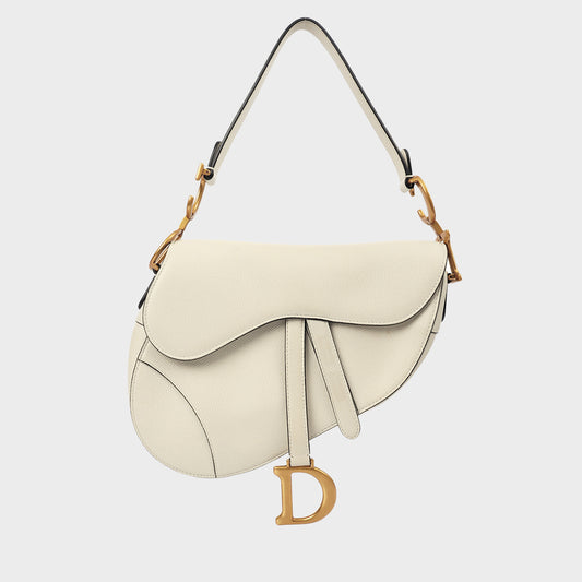 Saddle Bag in White Leather with Gold Hardware