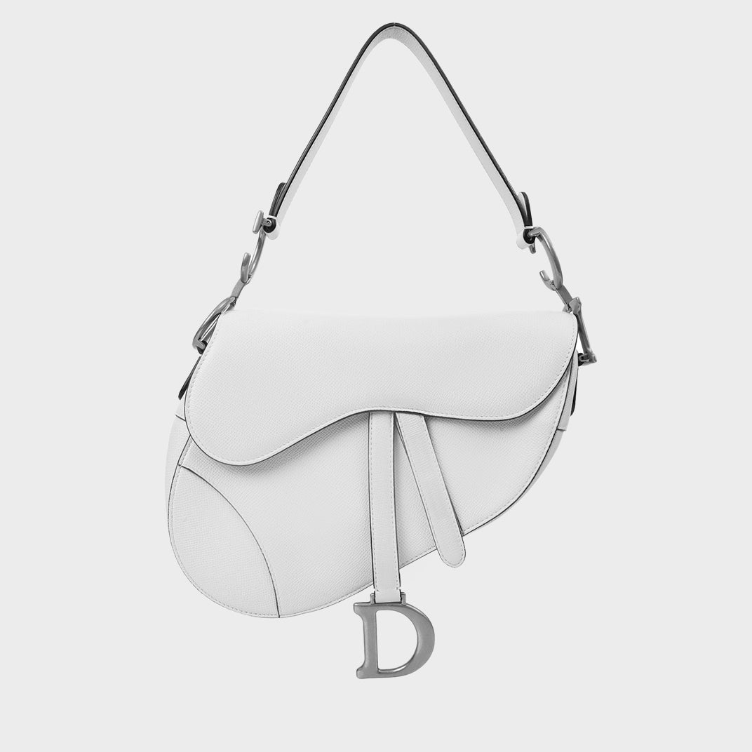 Saddle Bag in White Leather with Silver Hardware