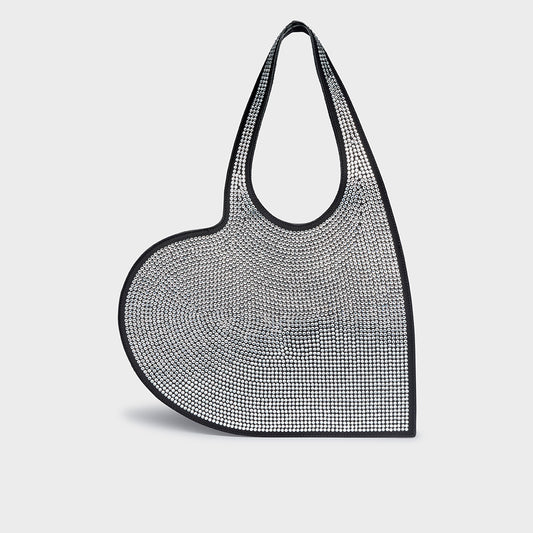 Mini Heart Crystal-Embellished Leather Tote Bag