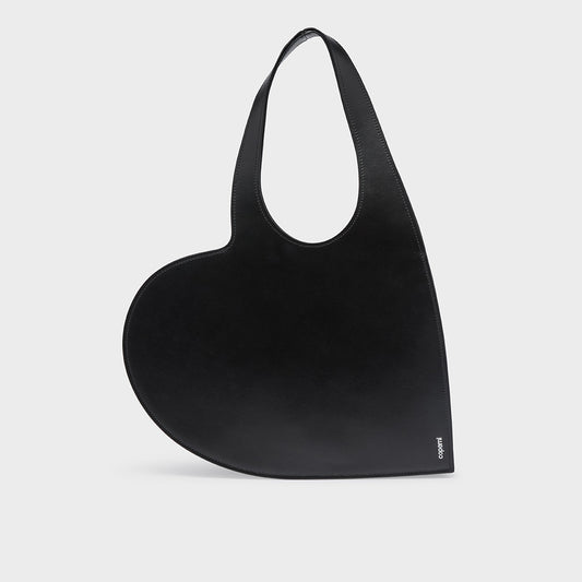 Mini Heart Leather Tote in Black