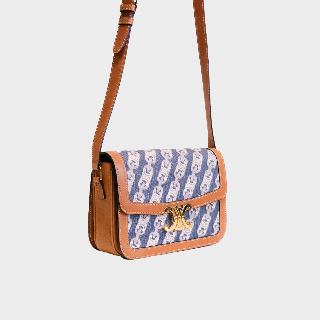 Medium Classique Triomphe Shoulder Bag in Blue Canvas