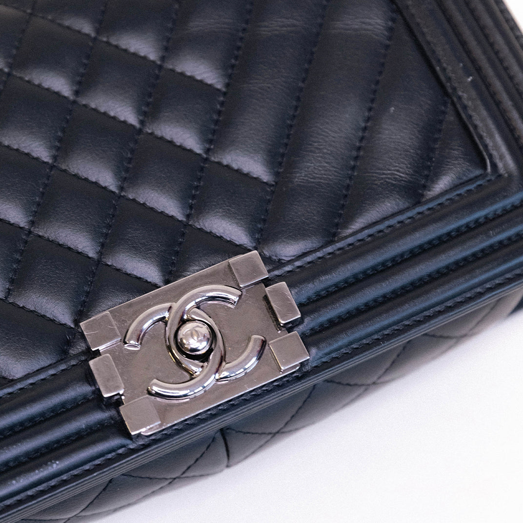 Medium Boy Bag in Black Quilted Leather with Silver Hardware