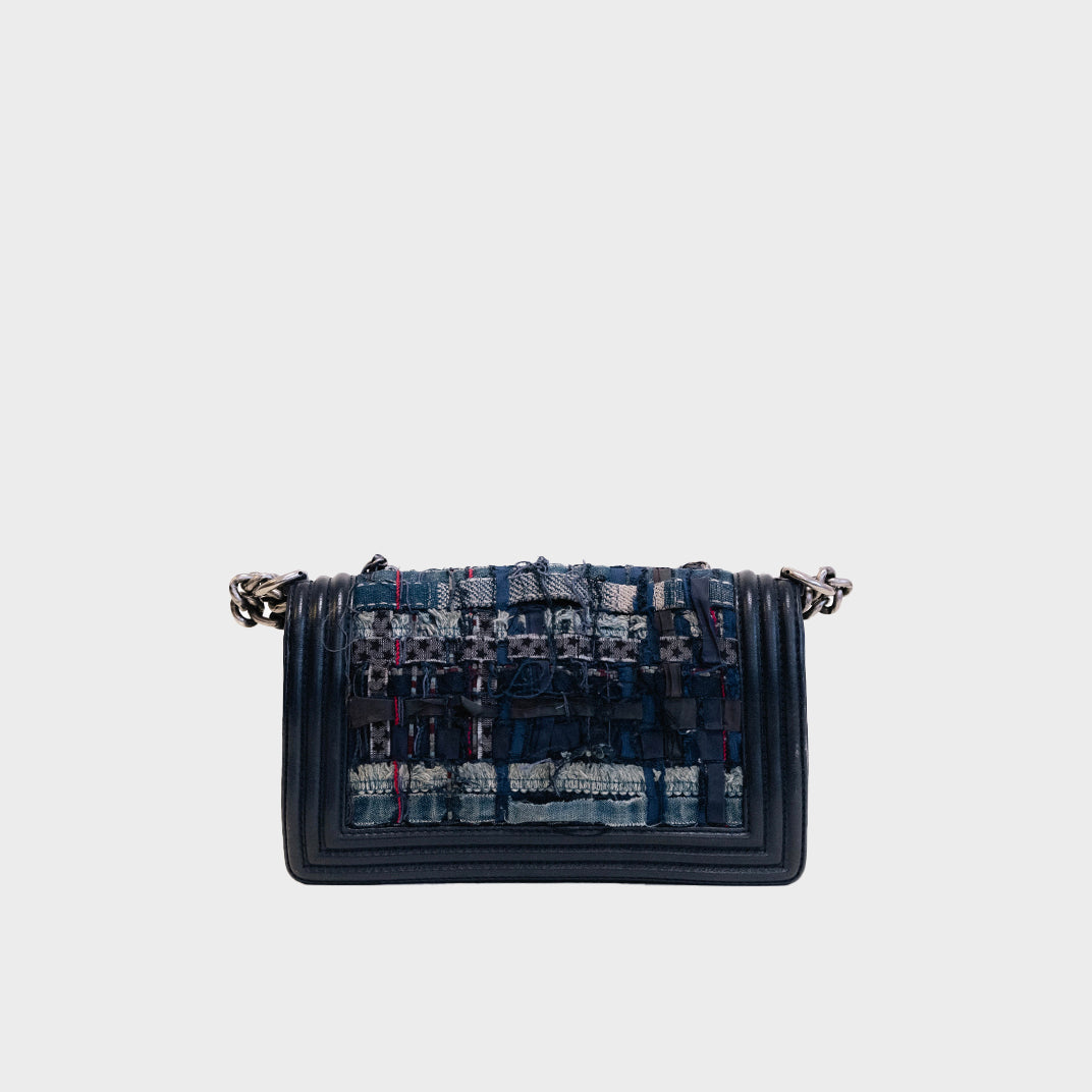 Medium Patchwork Boy Bag in Dark Blue