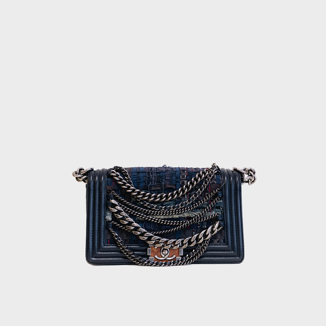 Medium Patchwork Boy Bag in Dark Blue