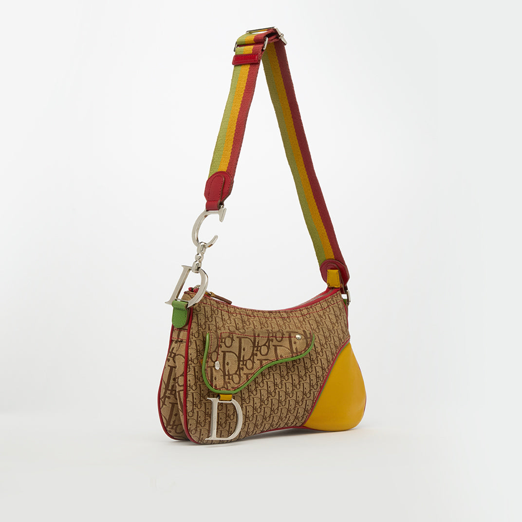 Rasta Mini Double Saddle Bag in Brown Canvas