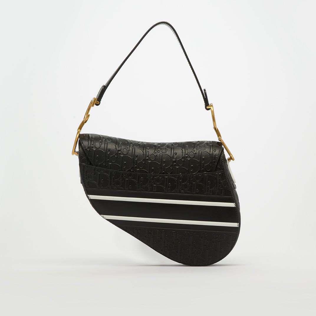 Saddle Bag in Branded Black Leather