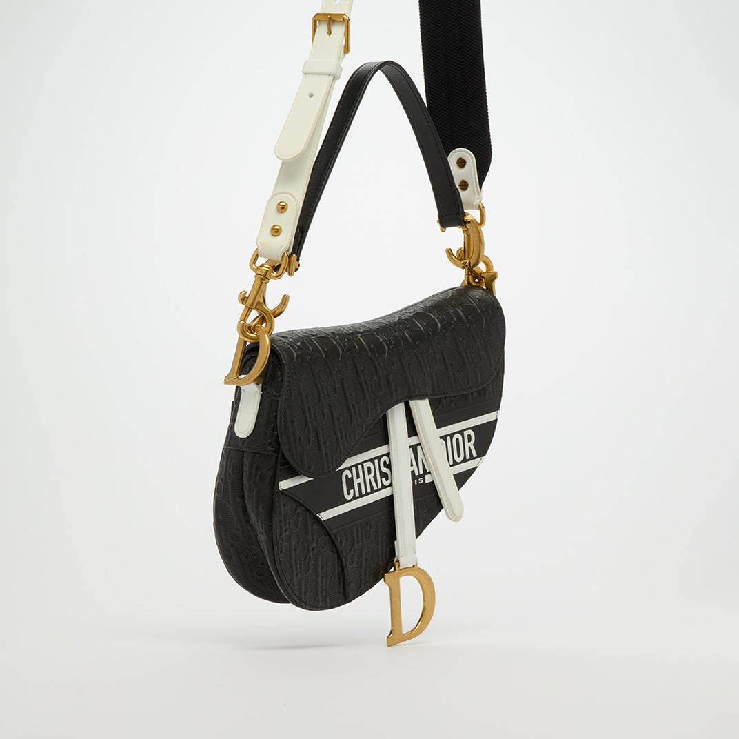 Saddle Bag in Branded Black Leather