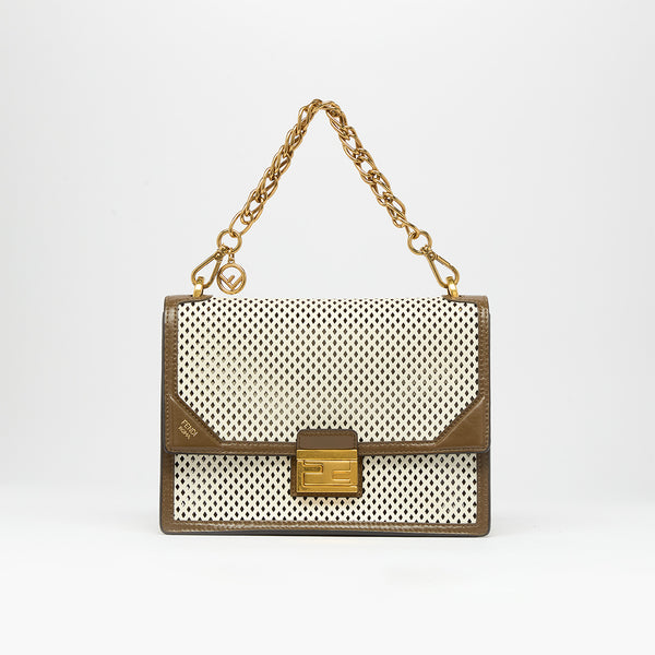 FENDI Kan U Shoulder Bag in Brown and White Leather COCOON