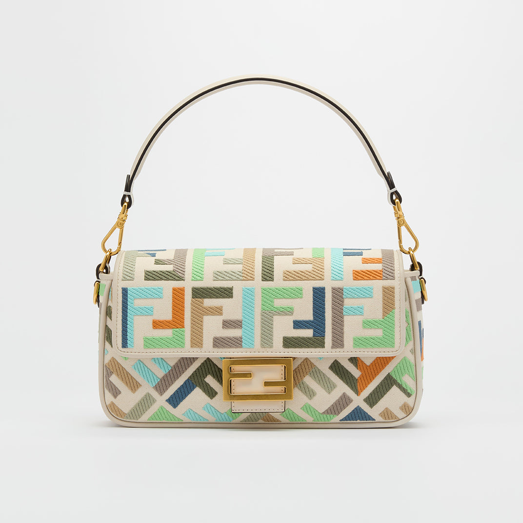 Baguette Multicolour Canvas Bag With FF Embroidery